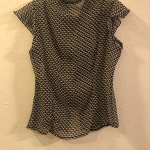 Black/Biege Print Sheer Blouse, size M